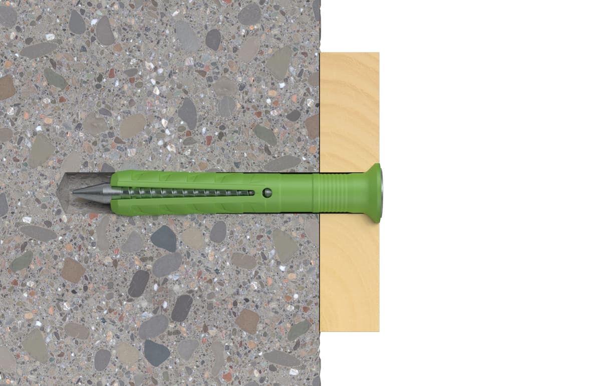 Экологически чистый дюбель Fischer N Green 6х40/10 F с потайным бортиком, с оцинкованным гвоздем (45 шт)