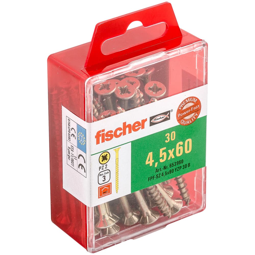 Саморез универсальный Fischer FPF-SZ YZP 4,5x60 мм c потайной головой и неполной резьбой, жц. сталь