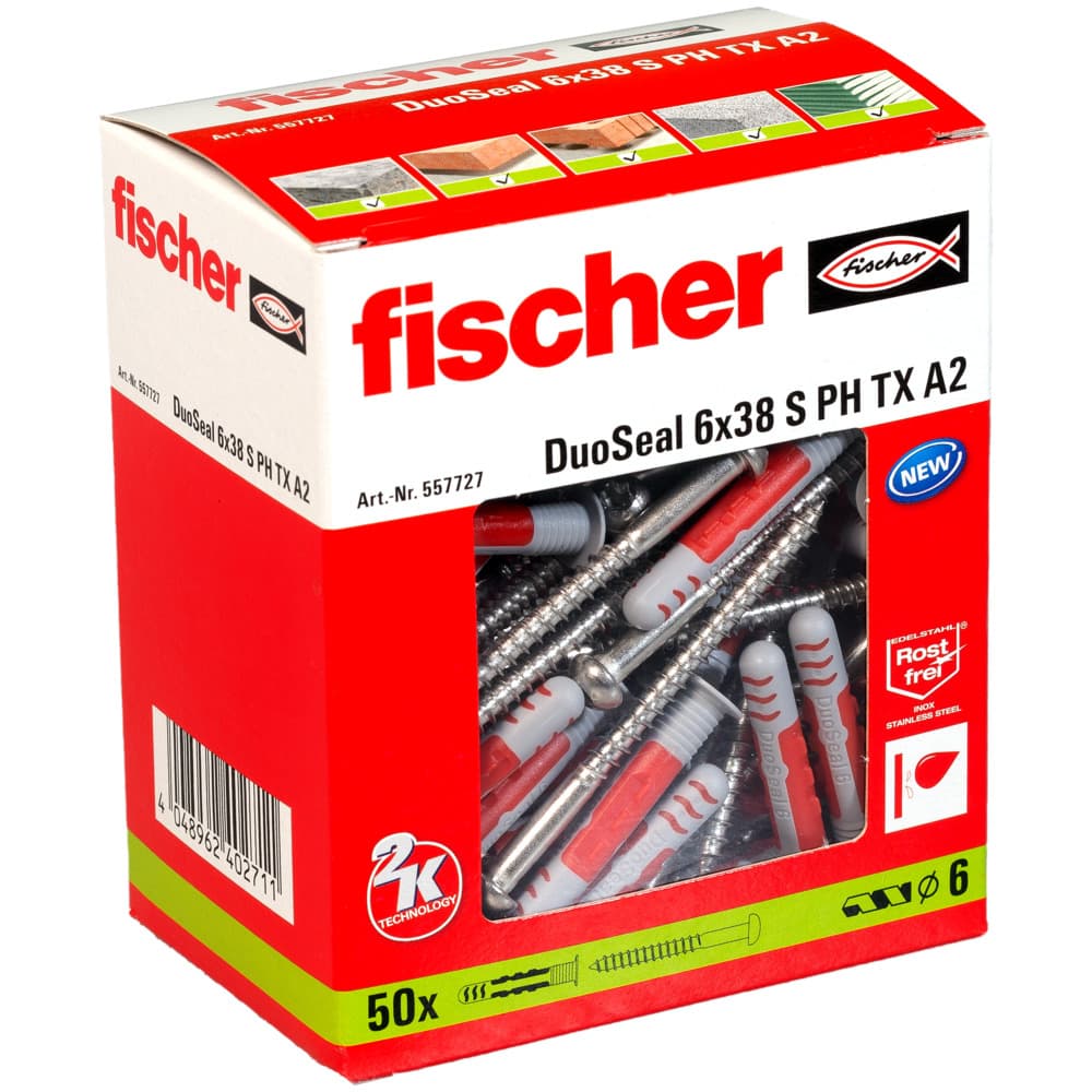Дюбель универсальный с шурупом Fischer DuoSeal S PH TX 8x48 мм A2 для влажных помещений