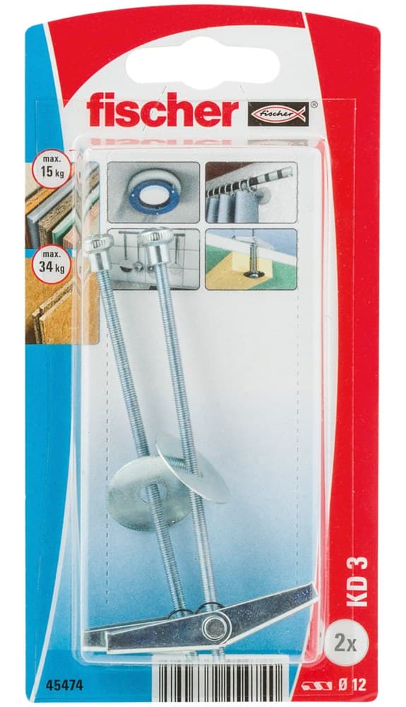 Пружинный дюбель Fischer KD 3 M3х90, оцинкованная сталь (упаковка блистер 2 шт)