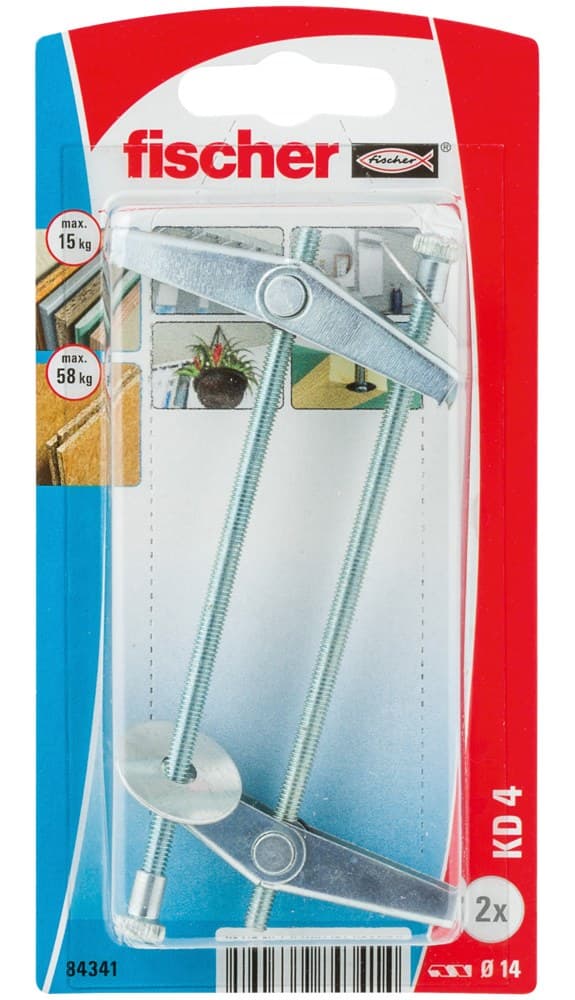 Пружинный дюбель Fischer KD 4 M4х100, оцинкованная сталь (упаковка блистер 2 шт)