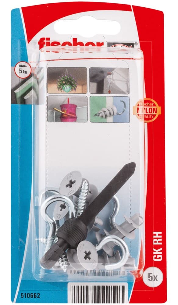 Крепеж Fischer GK RH K NV для гипсокартона с круглым крючком, упаковка блистер 5 шт