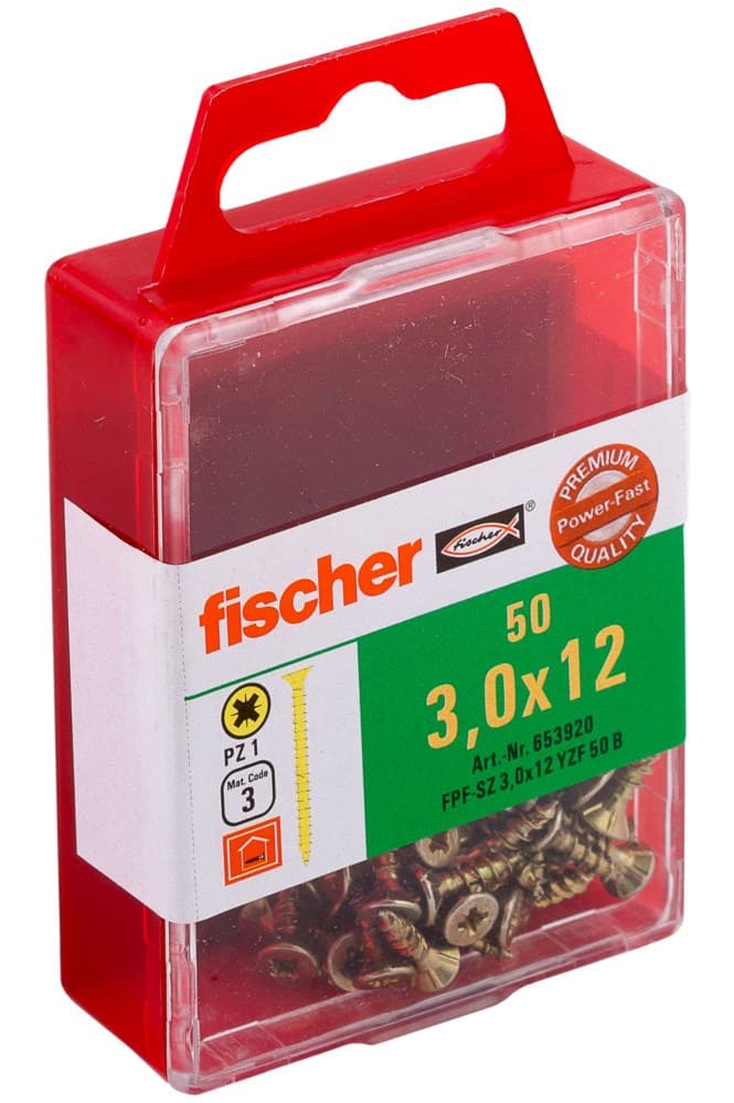 Саморез универсальный Fischer FPF-SZ YZF 3,0x12 мм c потайной головой и полной резьбой, жц. сталь