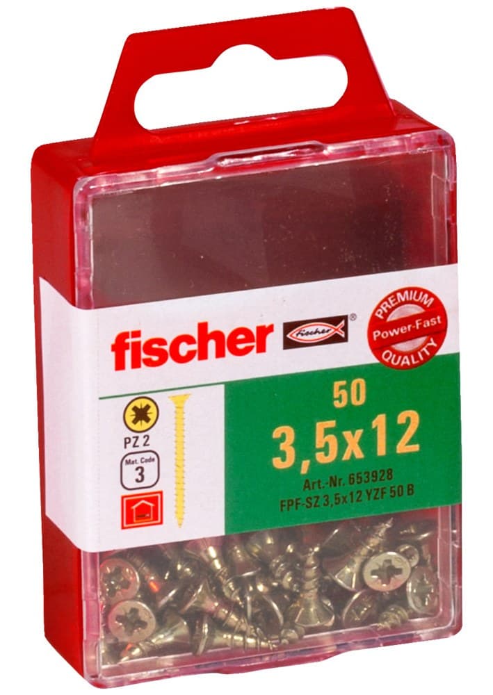 Саморез универсальный Fischer FPF-SZ YZF 3,5x12 мм c потайной головой и полной резьбой, жц. сталь