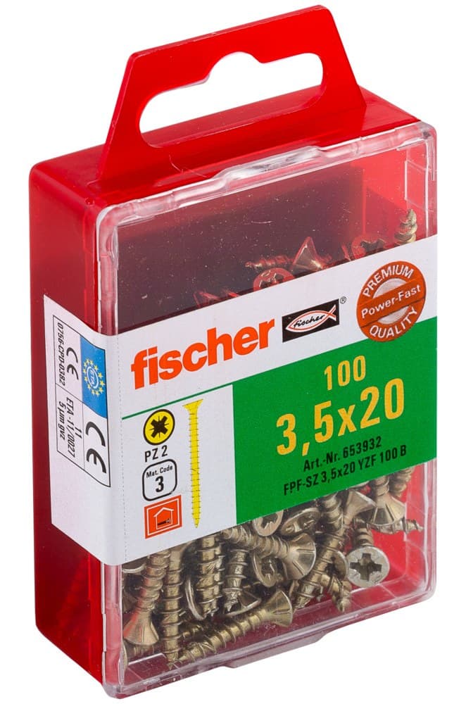Саморез универсальный Fischer FPF-SZ YZF 3,5x20 мм c потайной головой и полной резьбой, жц. сталь