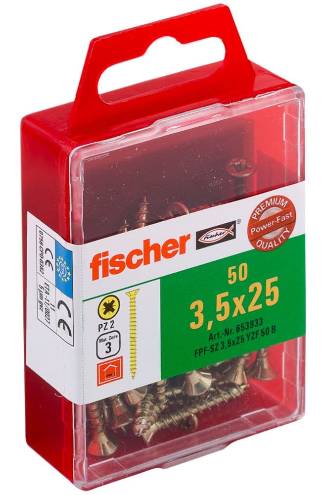 Саморез универсальный Fischer FPF-SZ YZF 3,5x25 мм c потайной головой и полной резьбой, жц. сталь