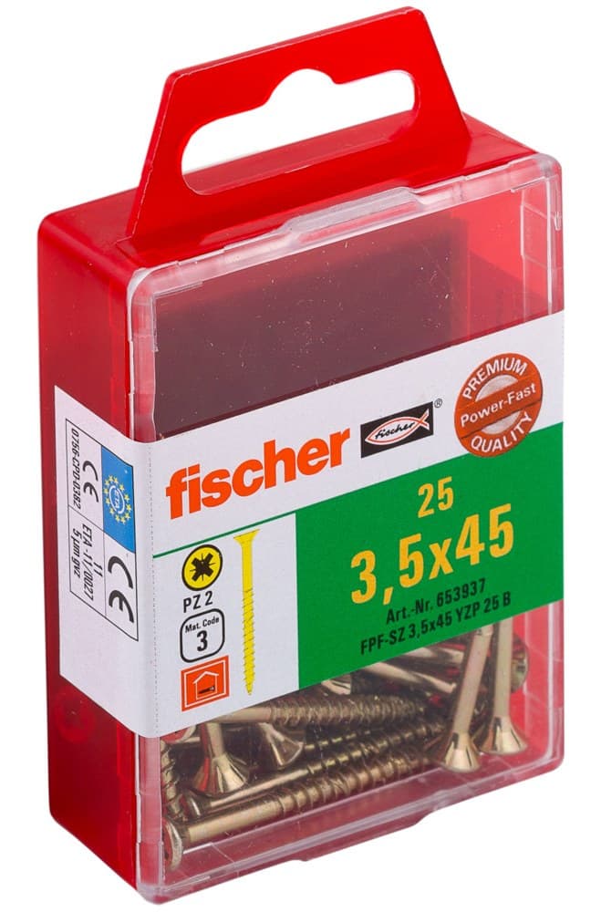 Саморез универсальный Fischer FPF-SZ YZP 3,5x45 мм c потайной головой и неполной резьбой, жц. сталь