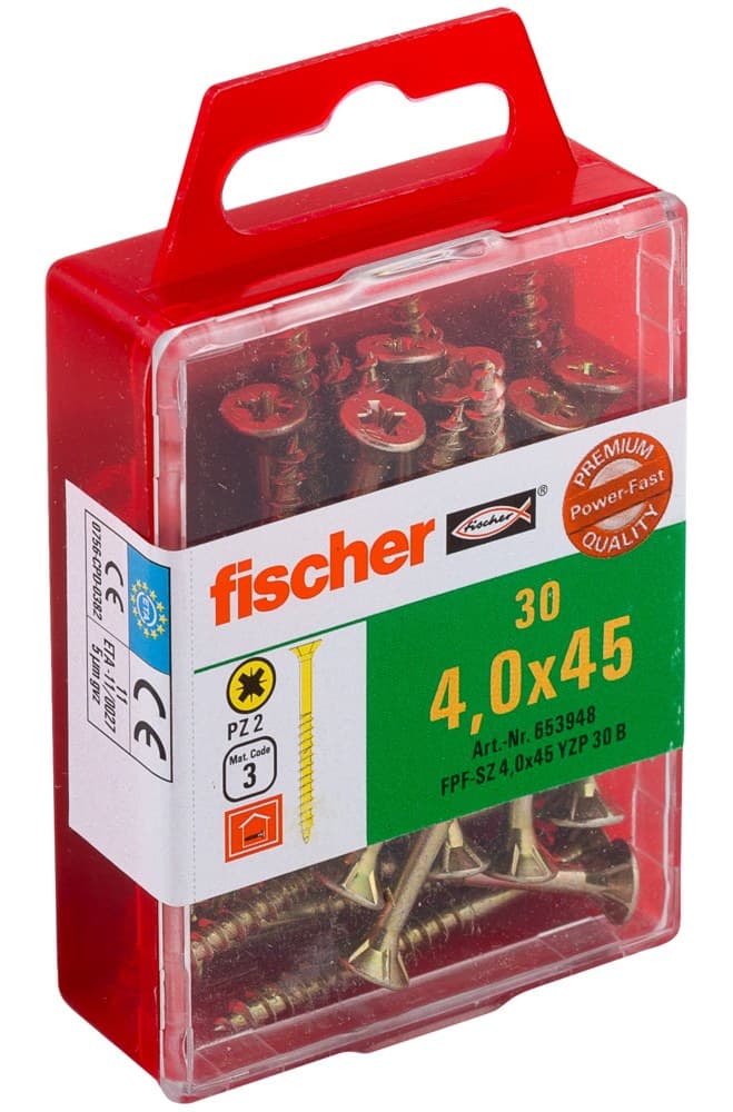 Саморез универсальный Fischer FPF-SZ YZP 4,0x45 мм c потайной головой и неполной резьбой, жц. сталь