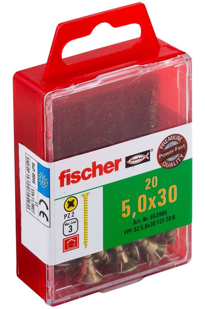 Саморез универсальный Fischer FPF-SZ YZF 5,0x30 мм c потайной головой и полной резьбой, жц. сталь