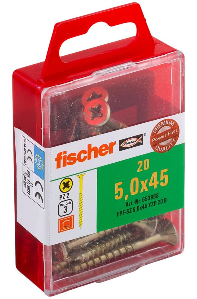 Саморез универсальный Fischer FPF-SZ YZP 5,0x45 мм c потайной головой и неполной резьбой, жц. сталь