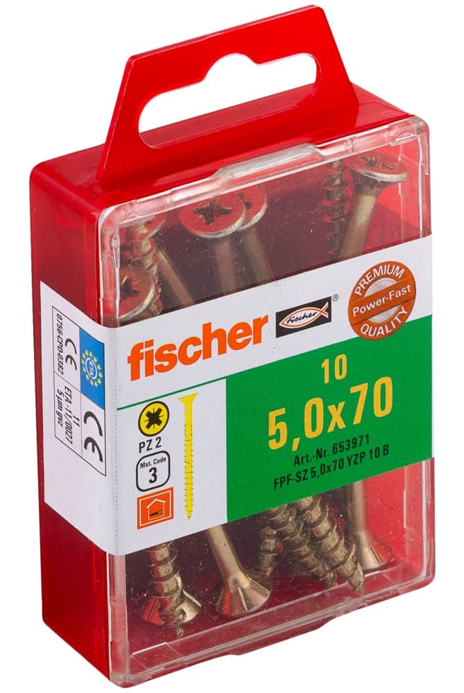 Саморез универсальный Fischer FPF-SZ YZP 5,0x70 мм c потайной головой и неполной резьбой, жц. сталь