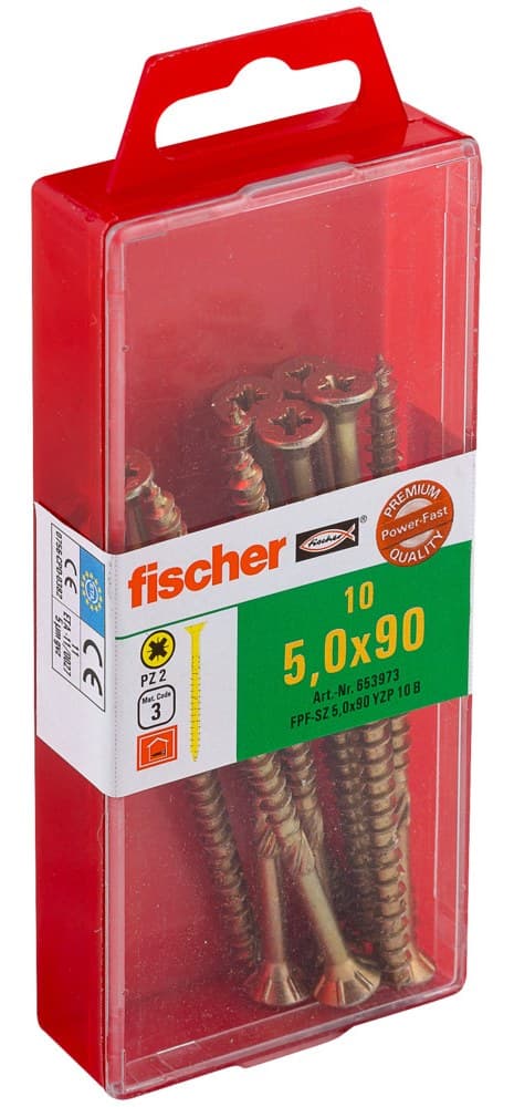 Саморез универсальный Fischer FPF-SZ YZP 5,0x90 мм c потайной головой и неполной резьбой, жц. сталь
