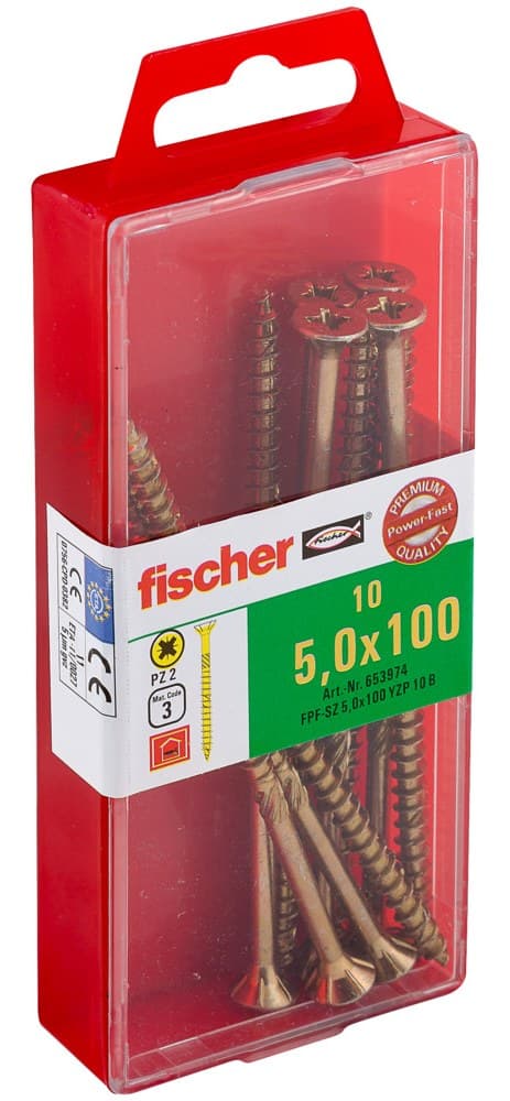 Саморез универсальный Fischer FPF-SZ YZP 5,0x100 мм c потайной головой и неполной резьбой, жц. сталь