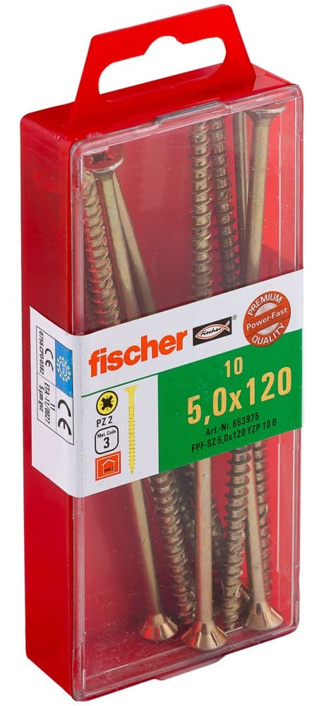 Саморез универсальный Fischer FPF-SZ YZP 5,0x120 мм c потайной головой и неполной резьбой, жц. сталь