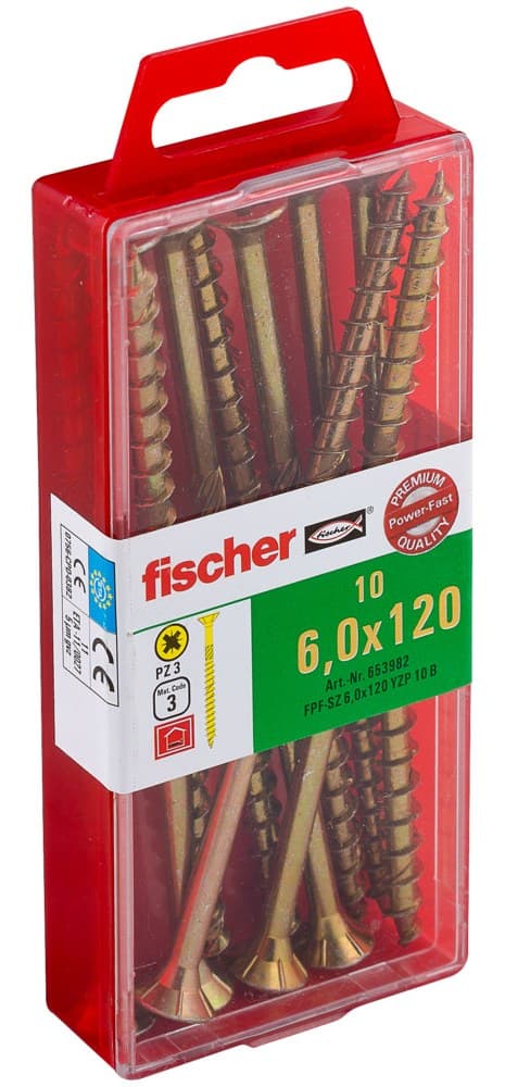 Саморез универсальный Fischer FPF-SZ YZP 6,0x120 мм c потайной головой и неполной резьбой, жц. сталь