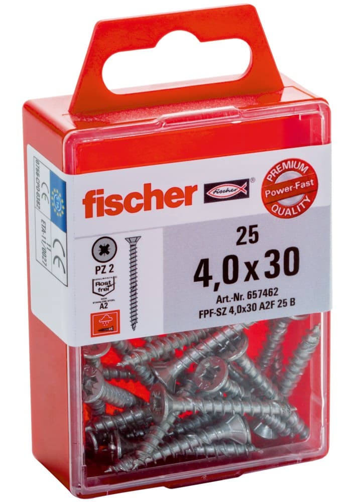 Шуруп нержавеющий по дереву Fischer FPF-SZ A2P 4,0x35 мм с частичной резьбой и крестовым шлицем, нержавеющая сталь А2