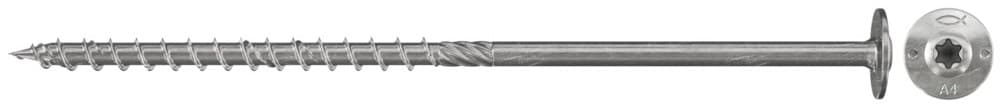 Шуруп конструкционный Fischer FPF-WT 6,0x160 A2P 100 с тарельчатой головкой и шлицем TX, нержавеющая сталь A2