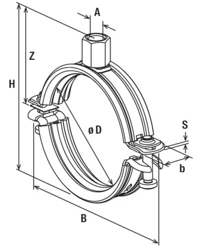 Трубный хомут Fischer FTSR M10/12, 2″ 57-65mm, оцинкованная сталь