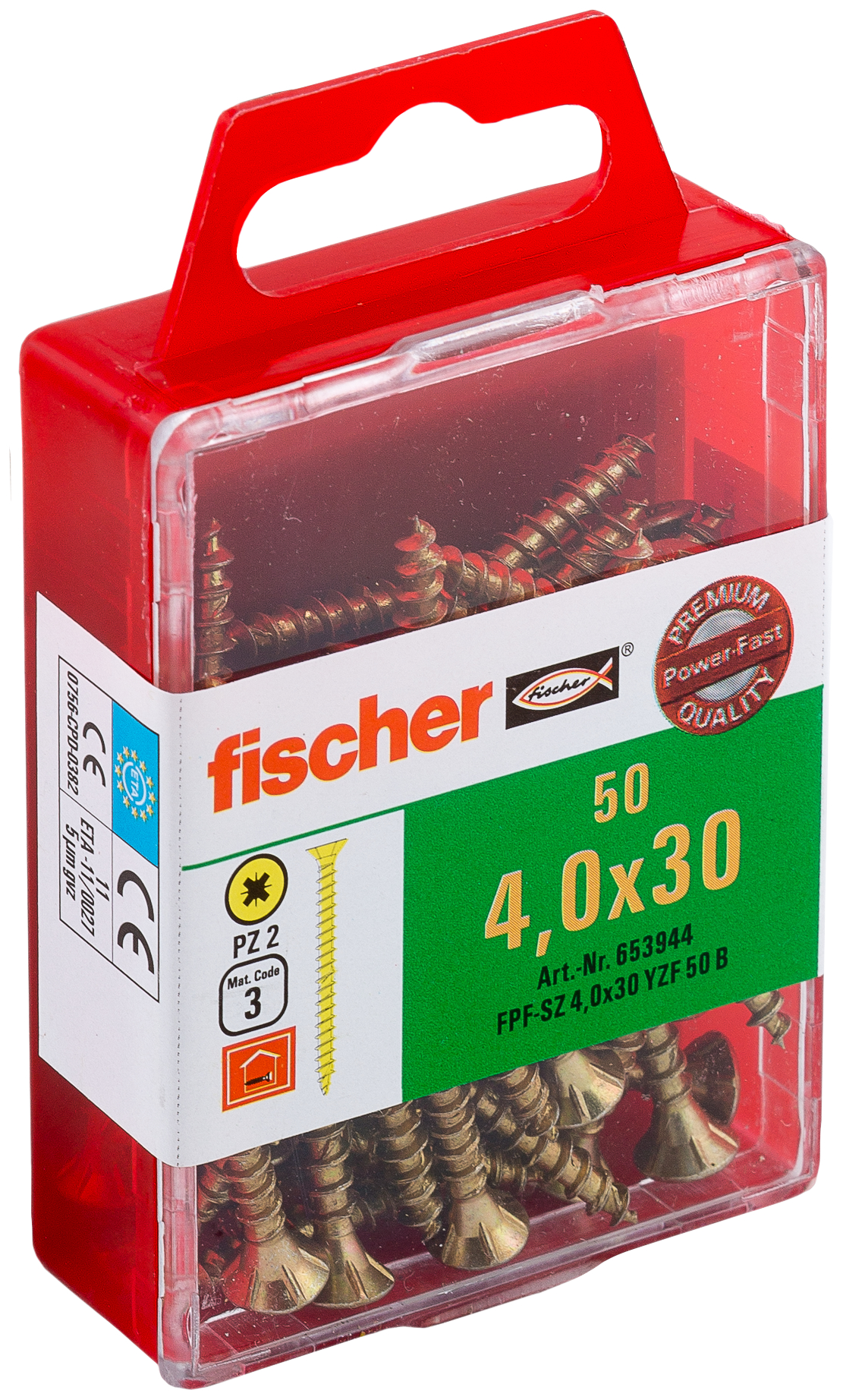 Саморез универсальный Fischer FPF-SZ YZF 4,0x30 мм c потайной головой и полной резьбой, жц. сталь