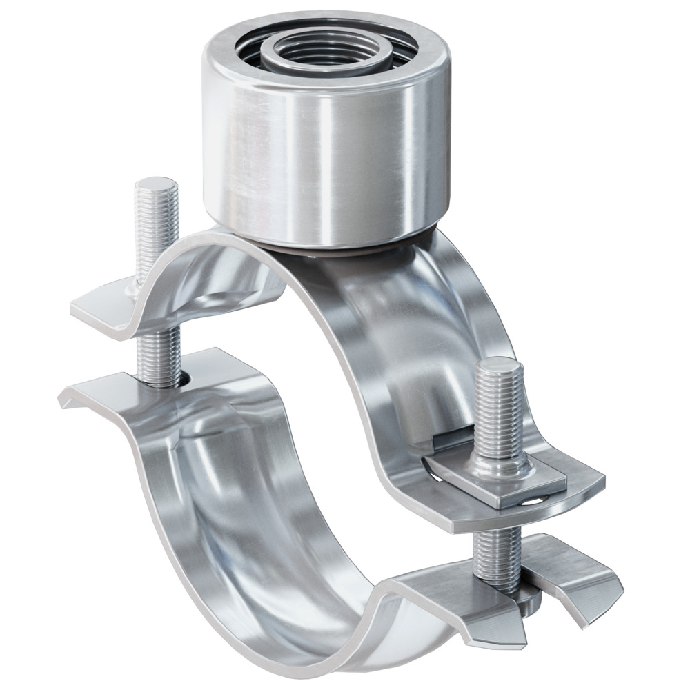 Трубный хомут Fischer FRSN TRIPLE 100-105 мм с тройной соединительной гайкой, M8/M10/ 1/2" сталь