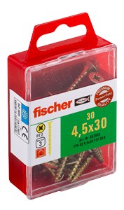 Саморез универсальный Fischer FPF-SZ YZF 4,5x30 мм c потайной головой и полной резьбой, жц. сталь