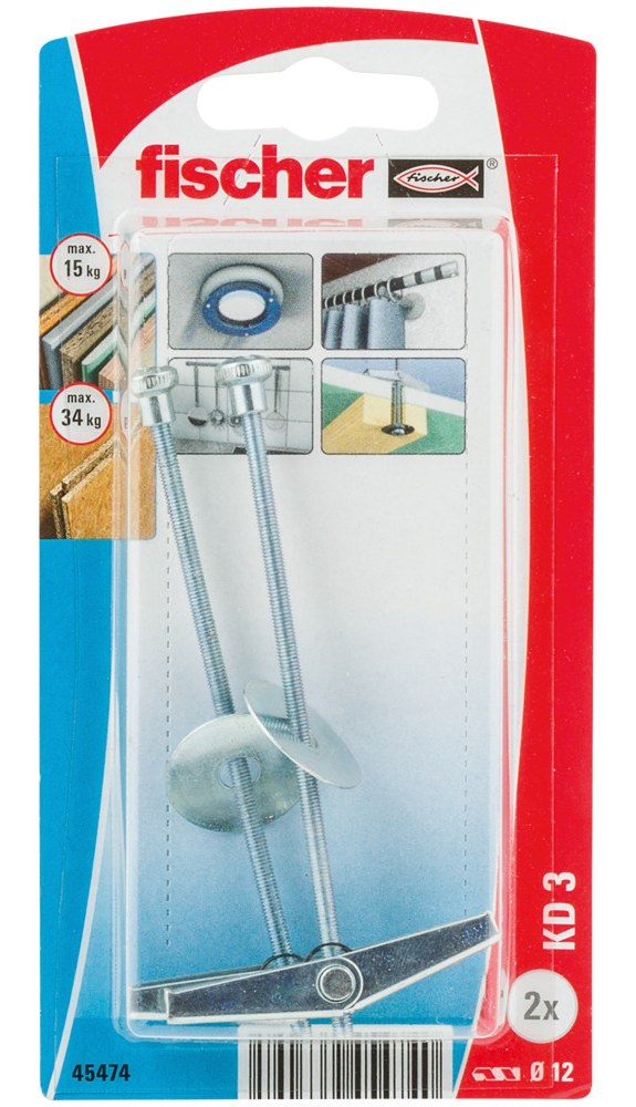 Пружинный дюбель Fischer KD 3 M3х90, оцинкованная сталь (упаковка блистер 2 шт)