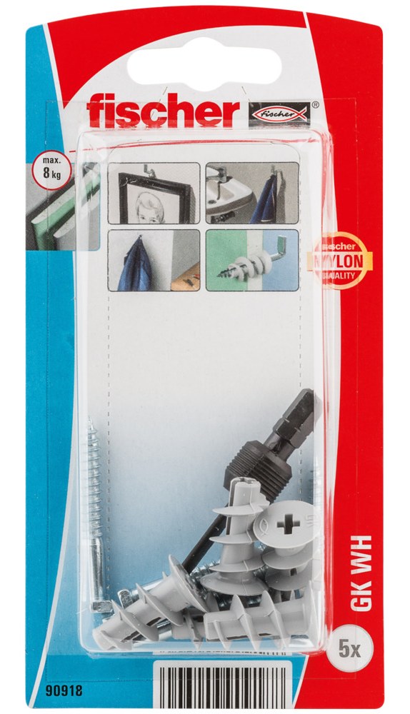Крепеж Fischer GK WH K NV для гипсокартона с угловым крючком, упаковка блистер 5 шт