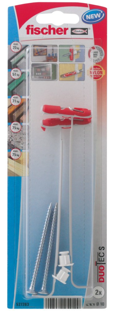 Нейлоновый дюбель Fischer DuoTec 10 S K NV (10x50 мм) с винтом с потайной головкой, упаковка блистер 2 шт