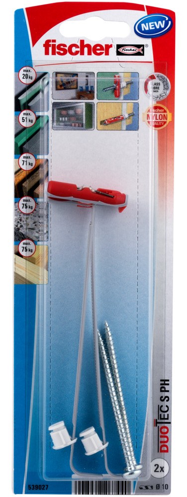 Нейлоновый дюбель Fischer DuoTec 10 S PH K NV (10x50 мм) с шурупом с полусферической головкой, упаковка блистер 2 шт
