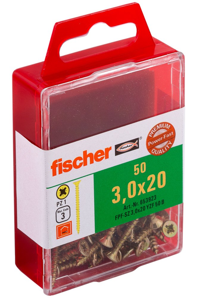 Саморез универсальный Fischer FPF-SZ YZF 3,0x20 мм c потайной головой и полной резьбой, жц. сталь