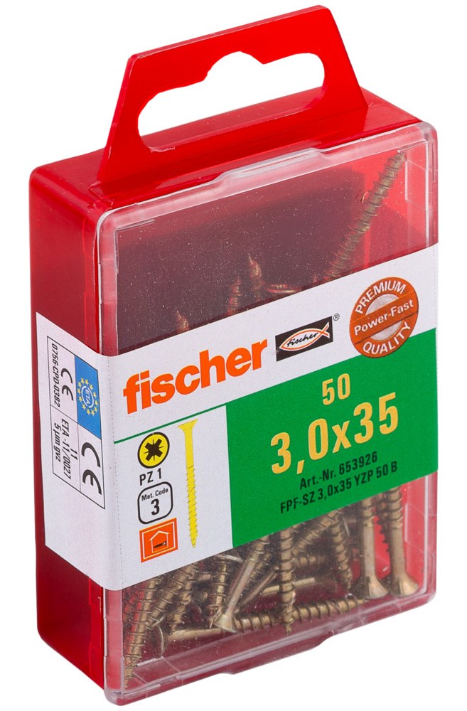 Саморез универсальный Fischer FPF-SZ YZP 3,0x35 мм c потайной головой и неполной резьбой, жц. сталь