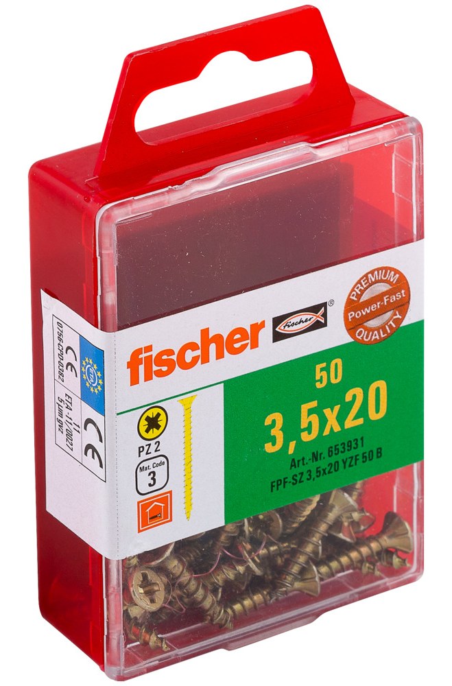 Саморез универсальный Fischer FPF-SZ YZF 3,5x20 мм c потайной головой и полной резьбой, жц. сталь