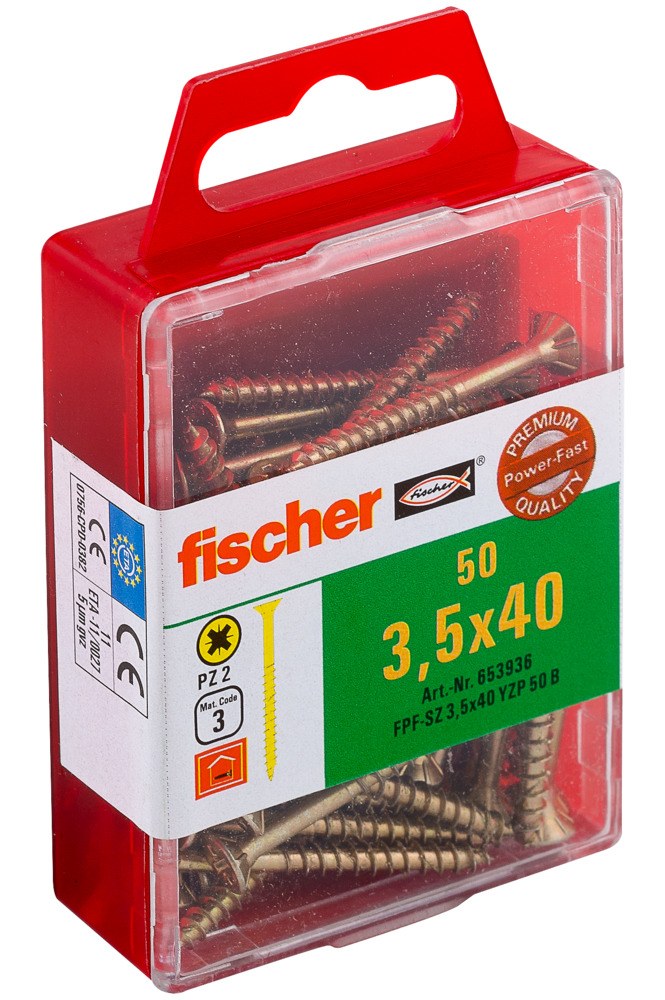 Саморез универсальный Fischer FPF-SZ YZP 3,5x40 мм c потайной головой и неполной резьбой, жц. сталь