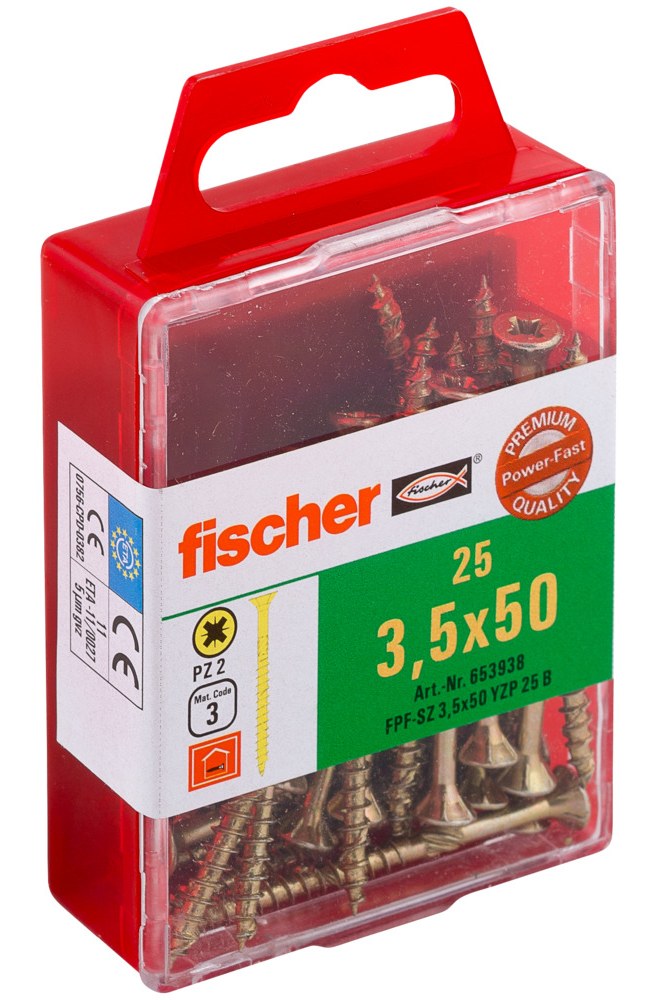 Саморез универсальный Fischer FPF-SZ YZP 3,5x50 мм c потайной головой и неполной резьбой, жц. сталь