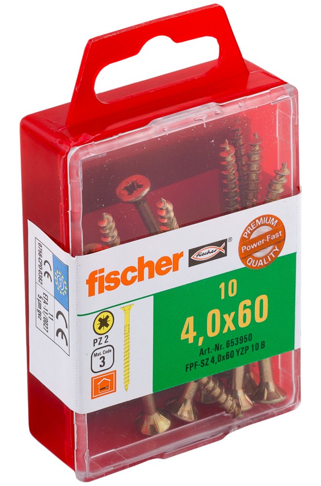 Саморез универсальный Fischer FPF-SZ YZP 4,0x60 мм c потайной головой и неполной резьбой, жц. сталь