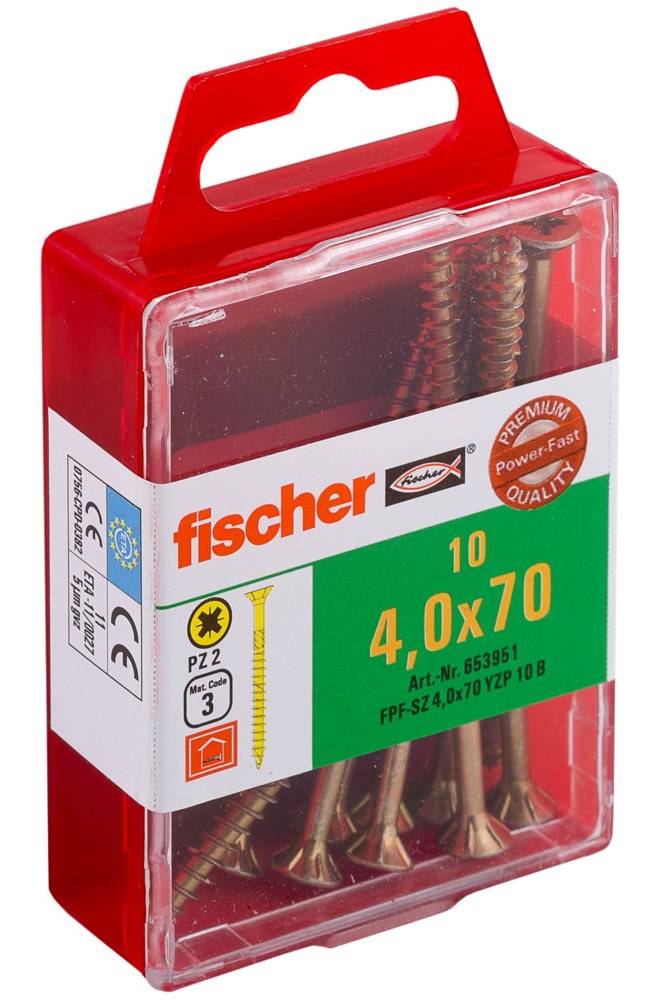 Саморез универсальный Fischer FPF-SZ YZP 4,0x70 мм c потайной головой и неполной резьбой, жц. сталь