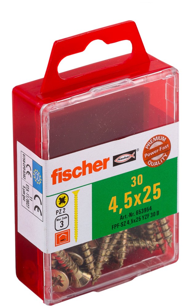 Саморез универсальный Fischer FPF-SZ YZF 4,5x25 мм c потайной головой и полной резьбой, жц. сталь