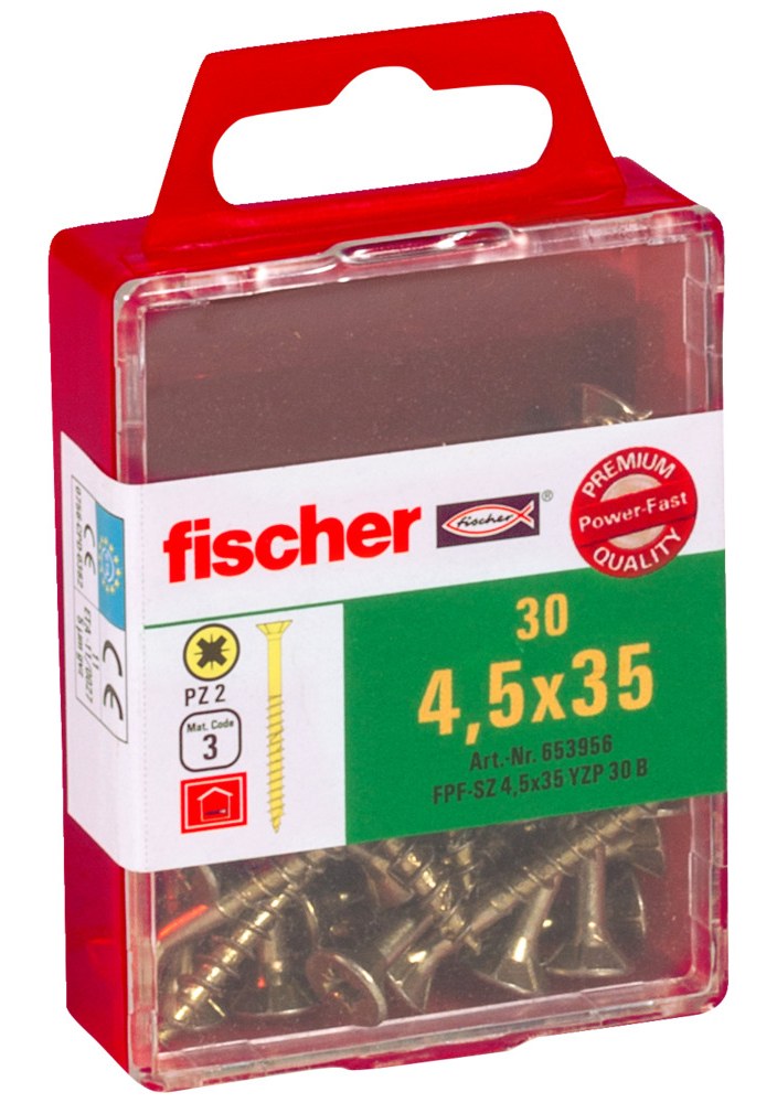 Саморез универсальный Fischer FPF-SZ YZP 4,5x35 мм c потайной головой и неполной резьбой, жц. сталь
