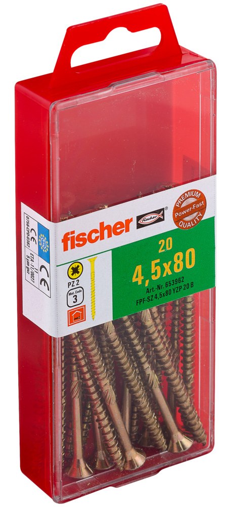 Саморез универсальный Fischer FPF-SZ YZP 4,5x80 мм c потайной головой и неполной резьбой, жц. сталь