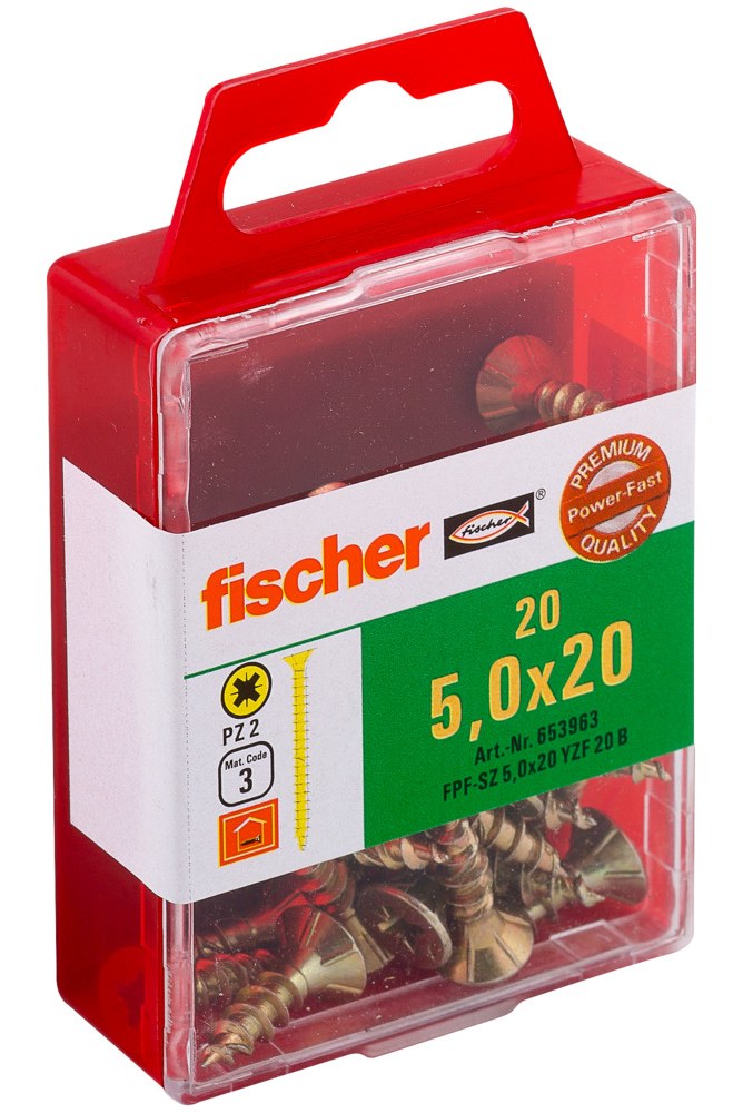 Саморез универсальный Fischer FPF-SZ YZF 5,0x20 мм c потайной головой и полной резьбой, жц. сталь