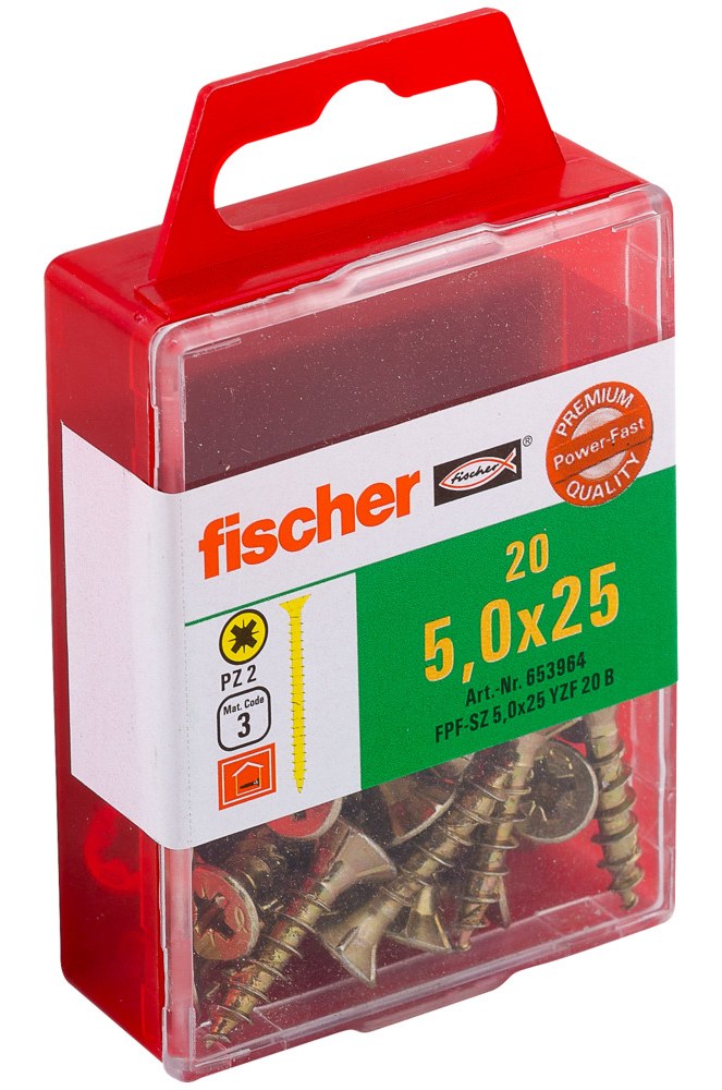 Саморез универсальный Fischer FPF-SZ YZF 5,0x25 мм c потайной головой и полной резьбой, жц. сталь