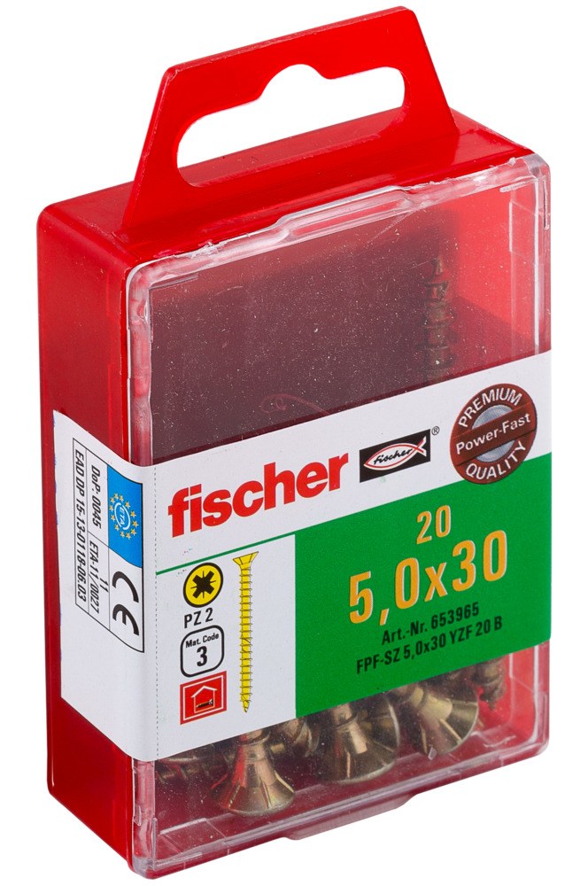Саморез универсальный Fischer FPF-SZ YZF 5,0x30 мм c потайной головой и полной резьбой, жц. сталь