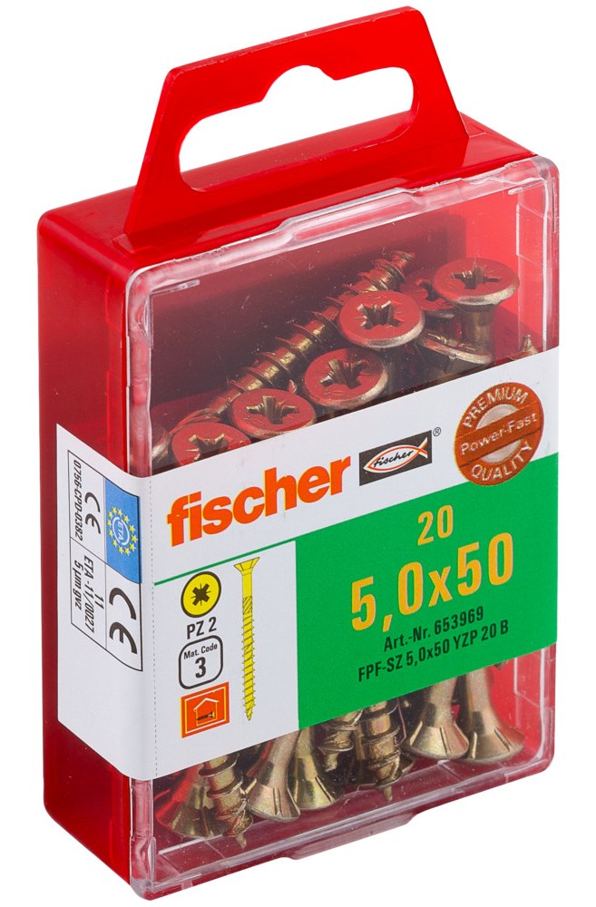 Саморез универсальный Fischer FPF-SZ YZP 5,0x50 мм c потайной головой и неполной резьбой, жц. сталь
