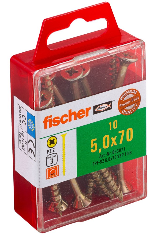 Саморез универсальный Fischer FPF-SZ YZP 5,0x70 мм c потайной головой и неполной резьбой, жц. сталь