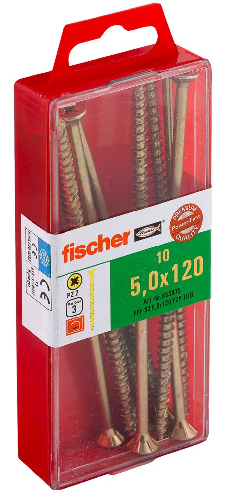 Саморез универсальный Fischer FPF-SZ YZP 5,0x120 мм c потайной головой и неполной резьбой, жц. сталь