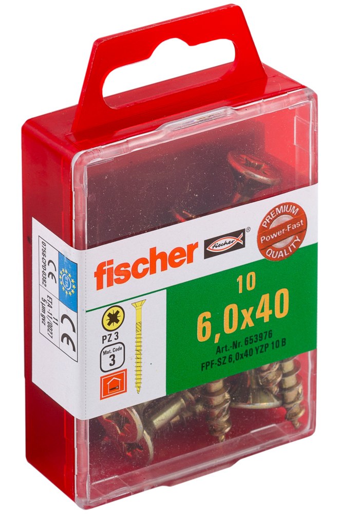 Саморез универсальный Fischer FPF-SZ YZP 6,0x40 мм c потайной головой и неполной резьбой, жц. сталь