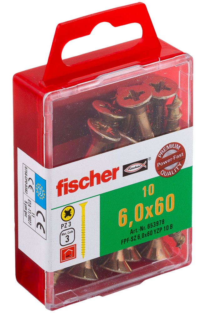 Саморез универсальный Fischer FPF-SZ YZP 6,0x60 мм c потайной головой и неполной резьбой, жц. сталь