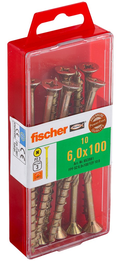 Саморез универсальный Fischer FPF-SZ YZP 6,0x100 мм c потайной головой и неполной резьбой, жц. сталь