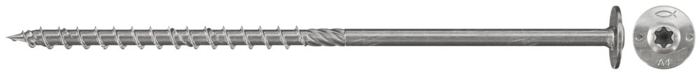 Шуруп конструкционный Fischer FPF-WT 6,0x160 A2P 100 с тарельчатой головкой и шлицем TX, нержавеющая сталь A2