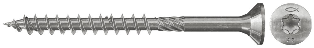 Шуруп с потайной головкой, Fischer FPF-ST A2P 6,0х180 мм, неполная резьба, шлиц TX, нержавеющая сталь А2